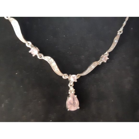 Women's Silver Toned Pink Stone Necklace And Earring Bridal Set - Picture 16 of 16